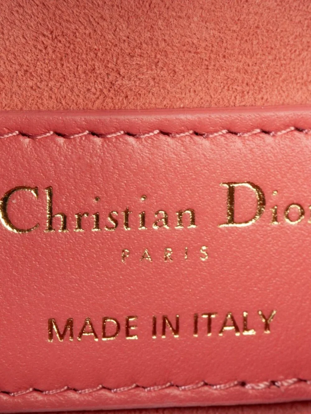 Authentic Christian Dior Coral Small Lady D-Joy Lambskin Cannage Handbag